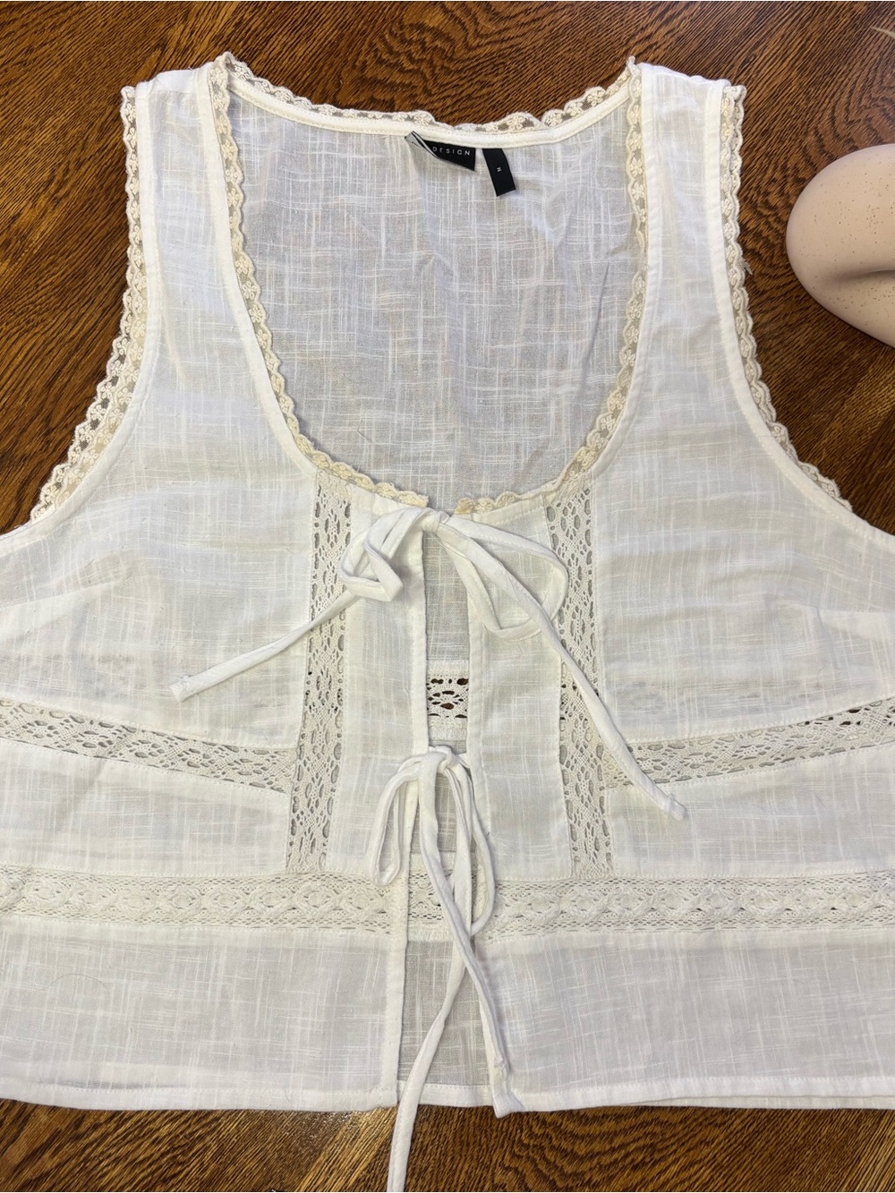 ASOS White Lace-Trim Tie-Front Cotton Chemise Top